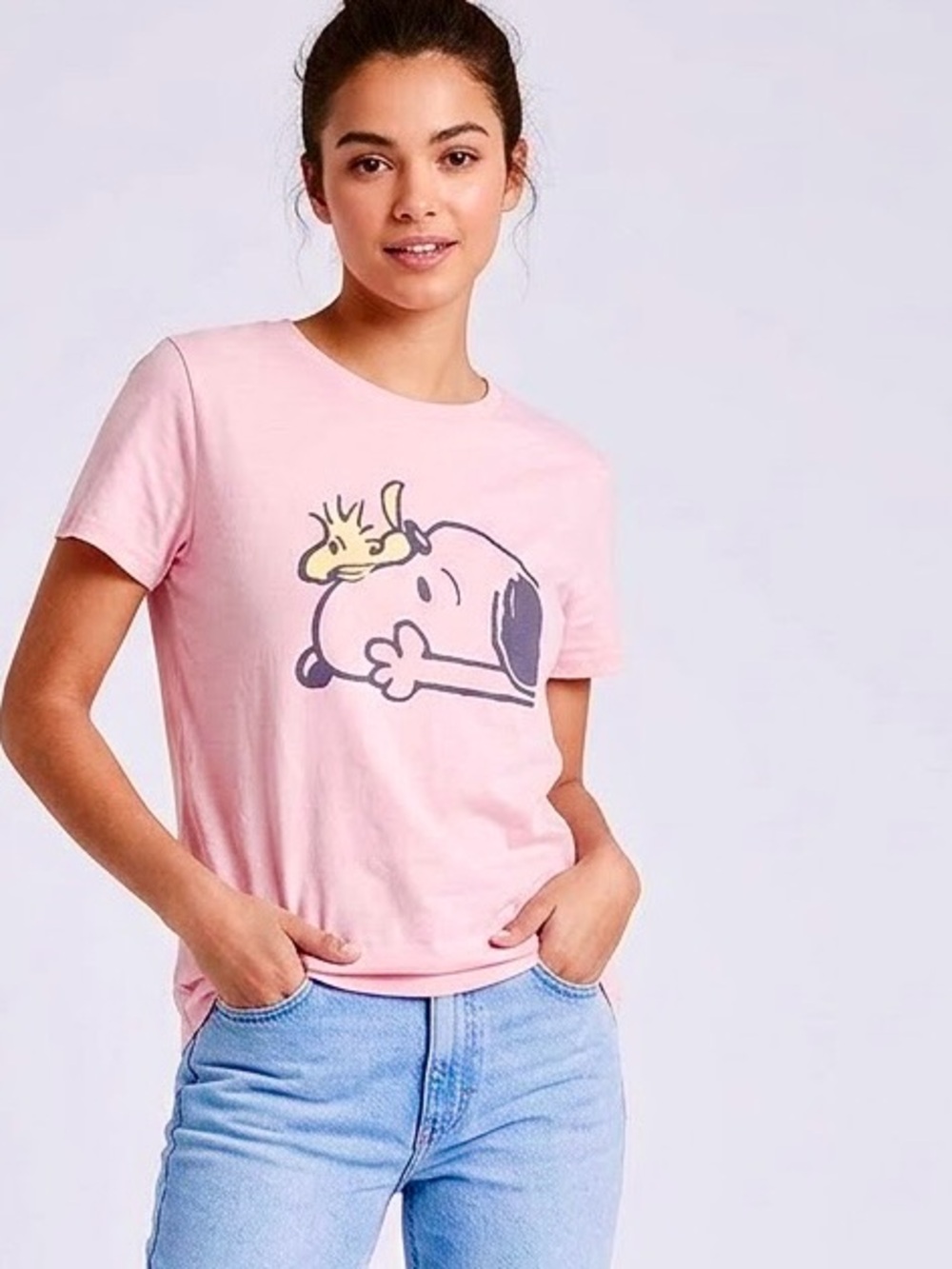 PEANUTS Snoopy & Woodstock Graphic Tee Light Pink Size Medium